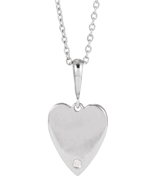 88480 Necklace Set 14K White Round Natural Diamond 1.3Mm 0.01 Ct I1, G-H 16-18 In Polished .01 Ct Natural Diamond Heart Necklace