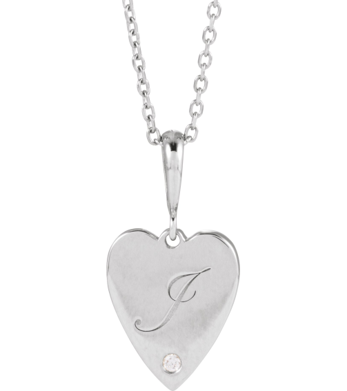 88480 Necklace Set Sterling Silver Round Natural Diamond 1.3Mm 0.01 Ct I1, G-H 16-18 In Polished .01 Ct Natural Diamond Heart Necklace