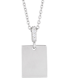 88490 Necklace Set Sterling Silver 18 X 8 Mm 16-18 In Polished .02 Ctw Natural Diamond Necklace