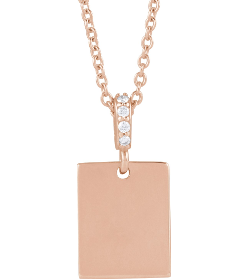 88490 Necklace Set 14K Rose 18 X 8 Mm 16-18 In Polished .02 Ctw Natural Diamond Necklace