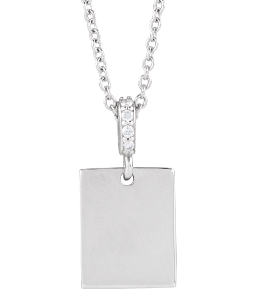88490 Necklace Set 14K White 18 X 8 Mm 16-18 In Polished .02 Ctw Natural Diamond Necklace