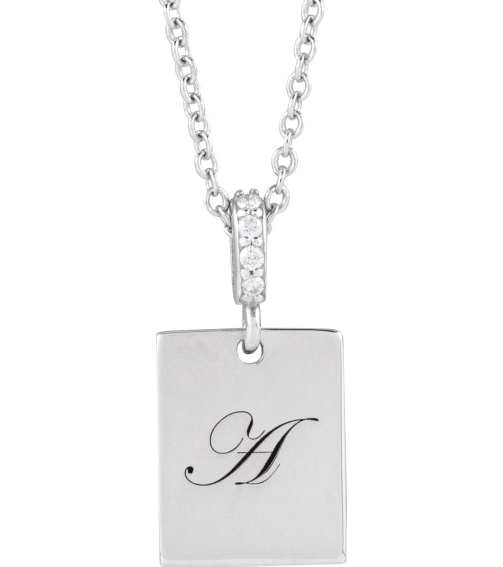 88490 Necklace Set 14K White 16 X 8 Mm 16-18 In Polished .02 Ctw Natural Diamond Necklace