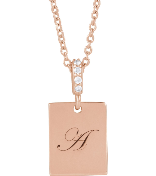 88490 Necklace Set 14K Rose 16 X 8 Mm 16-18 In Polished .02 Ctw Natural Diamond Necklace