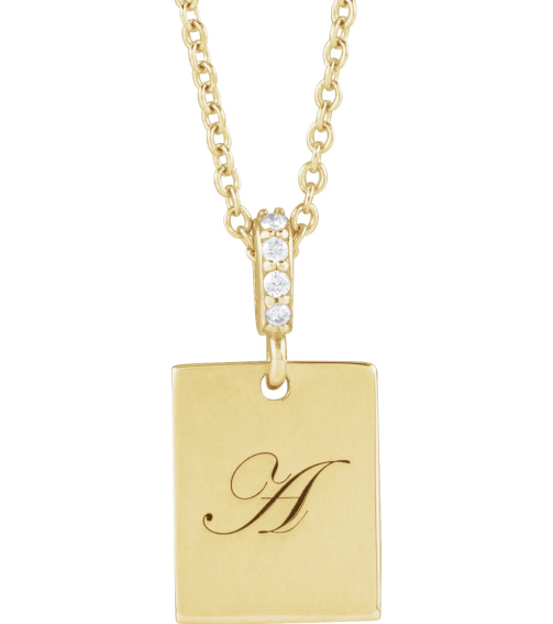88490 Necklace Set 14K Yellow 16 X 8 Mm 16-18 In Polished .02 Ctw Natural Diamond Necklace