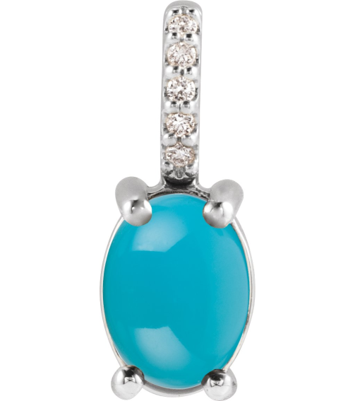88500 Pendant Set Sterling Silver Oval Natural Turquoise 8 X 6Mm 0.02 Ctw Natural Diamond I1, G-H Polished Natural Turquoise And .02 Ctw Natural Diamond Cabochon Pendant