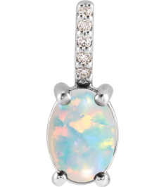 88500 Pendant Set Platinum Oval Natural White Opal 8 X 6Mm 0.02 Ctw Natural Diamond Si2-Si3, G-H Polished Natural White Opal And .02 Ctw Natural Diamond Cabochon Pendant