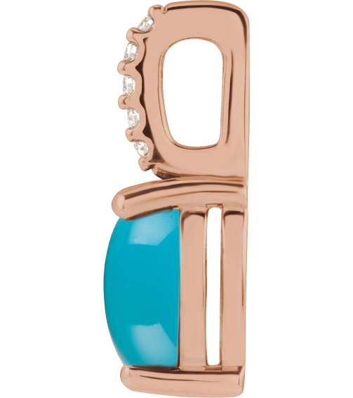 88500 Pendant Set 14K Rose Oval Natural Turquoise 8 X 6Mm 0.02 Ctw Natural Diamond I1, G-H Polished Natural Turquoise And .02 Ctw Natural Diamond Cabochon Pendant