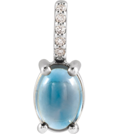 88500 Pendant Set Platinum Oval Natural London Blue Topaz 8 X 6Mm 0.02 Ctw Natural Diamond Si2-Si3, G-H Polished Natural London Blue Topaz And .02 Ctw Natural Diamond Cabochon Pendant