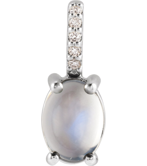 88500 Pendant Set Sterling Silver Oval Natural Rainbow Moonstone 6 X 4Mm 0.02 Ctw Natural Diamond I1, G-H Polished Natural Rainbow Moonstone And .02 Ctw Natural Diamond Cabochon Pendant