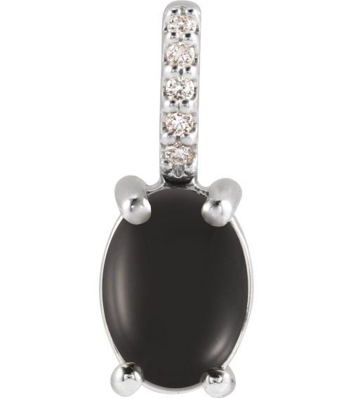 88500 Pendant Set Platinum Oval Natural Black Onyx 6 X 4Mm 0.02 Ctw Natural Diamond Si2-Si3, G-H Polished Natural Onyx And .02 Ctw Natural Diamond Cabochon Pendant