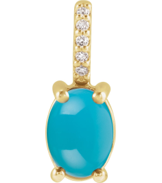 88500 Pendant Set 14K Yellow Oval Natural Turquoise 9 X 7Mm 0.02 Ctw Natural Diamond I1, G-H Polished Natural Turquoise And .02 Ctw Natural Diamond Cabochon Pendant