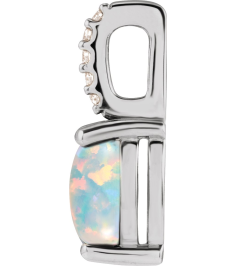 88500 Pendant Set Platinum Oval Natural White Opal 9 X 7Mm 0.02 Ctw Natural Diamond Si2-Si3, G-H Polished Natural White Opal And .02 Ctw Natural Diamond Cabochon Pendant