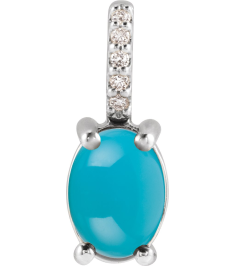 88500 Pendant Set 14K White Oval Natural Turquoise 9 X 7Mm 0.02 Ctw Natural Diamond I1, G-H Polished Natural Turquoise And .02 Ctw Natural Diamond Cabochon Pendant