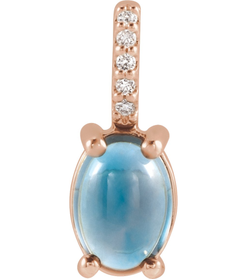 88500 Pendant Set 14K Rose Oval Natural London Blue Topaz 9 X 7Mm 0.02 Ctw Natural Diamond I1, G-H Polished Natural London Blue Topaz And .02 Ctw Natural Diamond Cabochon Pendant