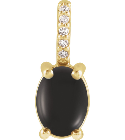 88500 Pendant Set 14K Yellow Oval Natural Black Onyx 9 X 7Mm 0.02 Ctw Natural Diamond I1, G-H Polished Natural Onyx And .02 Ctw Natural Diamond Cabochon Pendant