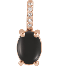 88500 Pendant Set 14K Rose Oval Natural Black Onyx 9 X 7Mm 0.02 Ctw Natural Diamond I1, G-H Polished Natural Onyx And .02 Ctw Natural Diamond Cabochon Pendant