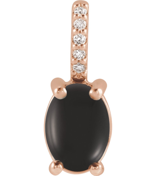 88500 Pendant Set 14K Rose Oval Natural Black Onyx 9 X 7Mm 0.02 Ctw Natural Diamond I1, G-H Polished Natural Onyx And .02 Ctw Natural Diamond Cabochon Pendant