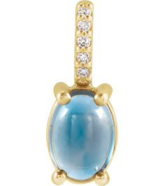 88500 Pendant Set 14K Yellow Oval Natural London Blue Topaz 9 X 7Mm 0.02 Ctw Natural Diamond I1, G-H Polished Natural London Blue Topaz And .02 Ctw Natural Diamond Cabochon Pendant
