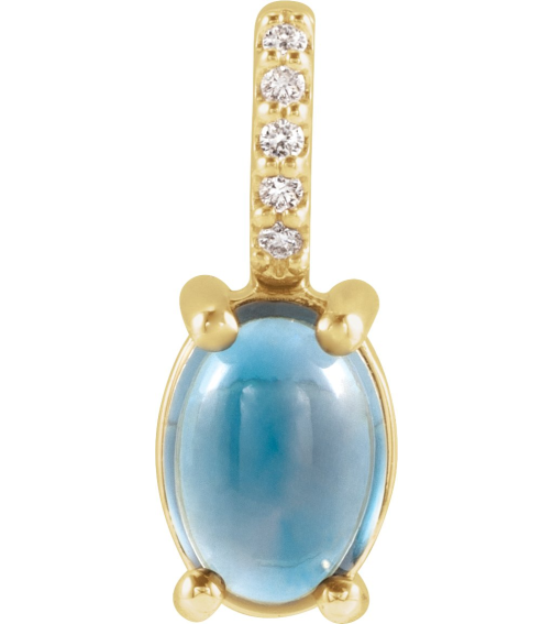 88500 Pendant Set 14K Yellow Oval Natural London Blue Topaz 9 X 7Mm 0.02 Ctw Natural Diamond I1, G-H Polished Natural London Blue Topaz And .02 Ctw Natural Diamond Cabochon Pendant