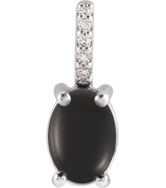 88500 Pendant Set 14K White Oval Natural Black Onyx 7 X 5Mm 0.02 Ctw Natural Diamond I1, G-H Polished Natural Onyx And .02 Ctw Natural Diamond Cabochon Pendant