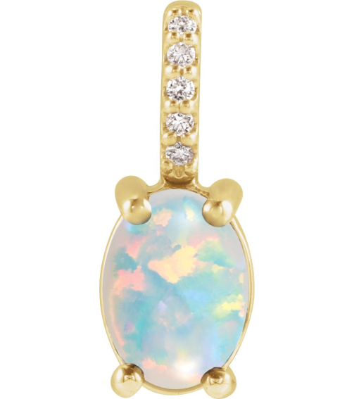 88500 Pendant Set 14K Yellow Oval Natural White Opal 5 X 3Mm 0.02 Ctw Natural Diamond I1, G-H Polished Natural White Opal And .02 Ctw Natural Diamond Cabochon Pendant