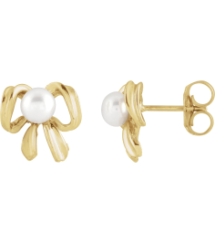 689019 Earring Set Cultured White Freshwater Pearl Pearl 4 Mm 14K Yellow Pair Friction Backs Included Polished Cultured Freshwater Pearl Earrings