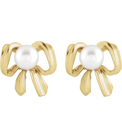 689019 Earring Set Cultured White Freshwater Pearl Pearl 4 Mm 14K Yellow Pair Friction Backs Included Polished Cultured Freshwater Pearl Earrings