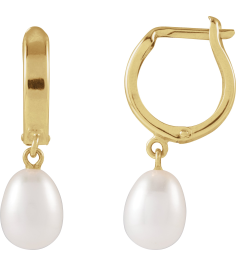 689024 Earring Set 14K Yellow Cultured White Freshwater Pearl Pearl 5.5-6.0 Mm None Polished Cultured Freshwater Pearl Huggie Earrings