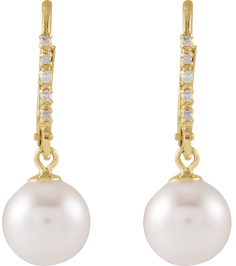 689025 Earring Set 14K Yellow Cultured White Freshwater Pearl Pearl 7.0-7.5 Mm Natural Diamond 0.05 Ctw Polished Cultured Freshwater Pearl And .05 Ctw Natural Diamond Lever Back Earrings