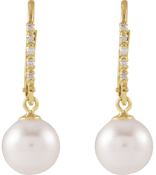 689025 Earring Set 14K Yellow Cultured White Freshwater Pearl Pearl 7.0-7.5 Mm Natural Diamond 0.05 Ctw Polished Cultured Freshwater Pearl And .05 Ctw Natural Diamond Lever Back Earrings
