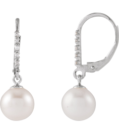 689025 Earring Set 14K White Cultured White Freshwater Pearl Pearl 7-7.5 Mm Natural Diamond 0.05 Ctw Polished Cultured Freshwater Pearl And .05 Ctw Natural Diamond Lever Back Earrings