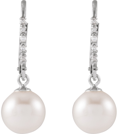 689025 Earring Set 14K White Cultured White Freshwater Pearl Pearl 7-7.5 Mm Natural Diamond 0.05 Ctw Polished Cultured Freshwater Pearl And .05 Ctw Natural Diamond Lever Back Earrings