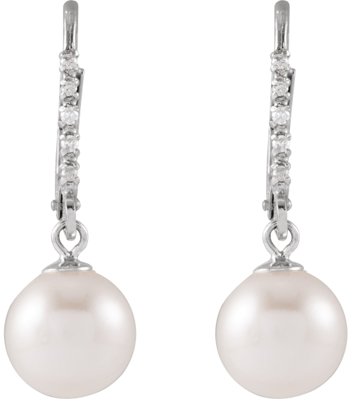 689025 Earring Set 14K White Cultured White Freshwater Pearl Pearl 7-7.5 Mm Natural Diamond 0.05 Ctw Polished Cultured Freshwater Pearl And .05 Ctw Natural Diamond Lever Back Earrings