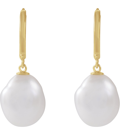 689026 Earring Set 14K Yellow Cultured White Freshwater Pearl Pearl 9.0-10.0 Mm Polished Cultured Keshi Freshwater Pearl Earrings