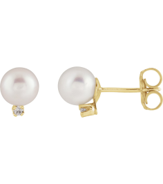 689027 Earring Set Cultured White Akoya Pearl Pearl 5.0-5.5 Mm 14K Yellow Natural Diamond Pair Friction Backs Included Polished Cultured Akoya Pearl And .02 Ctw Natural Diamond Earrings