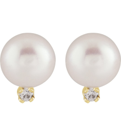 689027 Earring Set Cultured White Akoya Pearl Pearl 5.0-5.5 Mm 14K Yellow Natural Diamond Pair Friction Backs Included Polished Cultured Akoya Pearl And .02 Ctw Natural Diamond Earrings