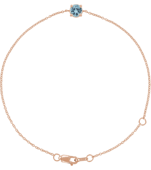 Brc925 Bracelet Set 14K Rose Round Natural Aquamarine 4 Mm 6 12-7 12 In Polished Natural Aquamarine Solitaire Bracelet
