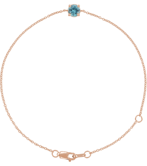 Brc925 Bracelet Set 14K Rose Round Natural Blue Zircon 4 Mm 6 12-7 12 In Polished Natural Zircon Solitaire Bracelet