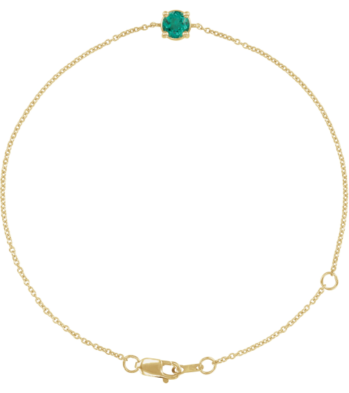 Brc925 Bracelet Set 14K Yellow Round Natural Emerald 4 Mm 6 12-7 12 In Polished Natural Emerald Solitaire Bracelet