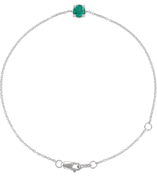 Brc925 Bracelet Set Sterling Silver Round Lab-Grown Emerald 4 Mm 6 12-7 12 In Polished Lab-Grown Emerald Solitaire Bracelet