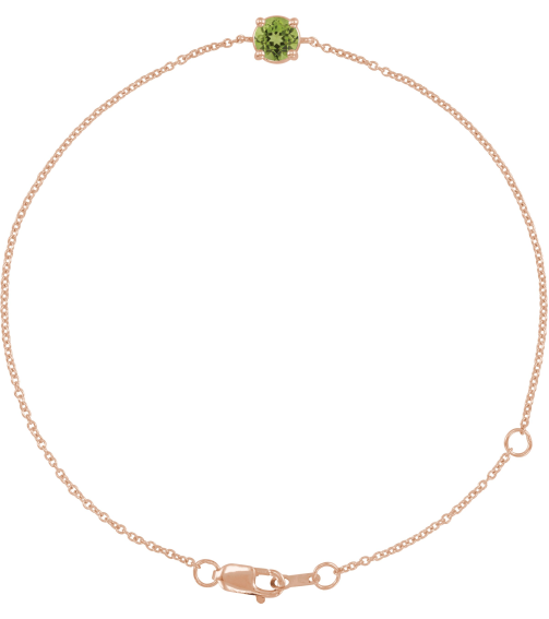 Brc925 Bracelet Set 14K Rose Round Natural Peridot 4 Mm 6 12-7 12 In Polished Natural Peridot Solitaire Bracelet