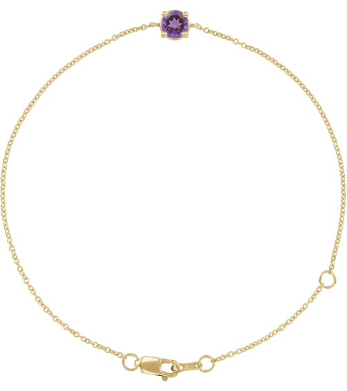Brc925 Bracelet Set 14K Yellow Round Natural Amethyst 4 Mm 6 12-7 12 In Polished Natural Amethyst Solitaire Bracelet