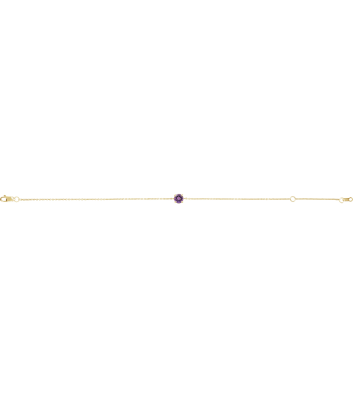 Brc925 Bracelet Set 14K Yellow Round Natural Amethyst 4 Mm 6 12-7 12 In Polished Natural Amethyst Solitaire Bracelet