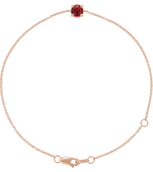 Brc925 Bracelet Set 14K Rose Round Lab-Grown Ruby 4 Mm 6 12-7 12 In Polished Lab-Grown Ruby Solitaire Bracelet