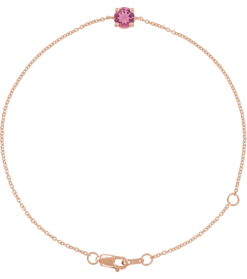 Brc925 Bracelet Set 14K Rose Round Natural Pink Tourmaline 4 Mm 6 12-7 12 In Polished Natural Pink Tourmaline Solitaire Bracelet