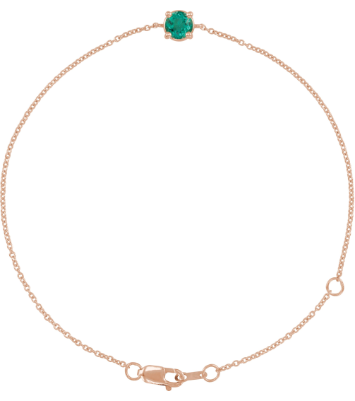 Brc925 Bracelet Set 14K Rose Round Natural Emerald 4 Mm 6 12-7 12 In Polished Natural Emerald Solitaire Bracelet