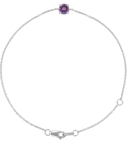 Brc925 Bracelet Set Sterling Silver Round Natural Amethyst 4 Mm 6 12-7 12 In Polished Natural Amethyst Solitaire Bracelet