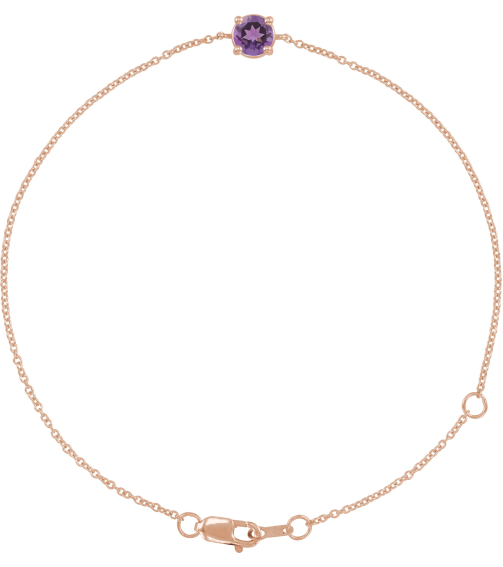 Brc925 Bracelet Set 14K Rose Round Natural Amethyst 4 Mm 6 12-7 12 In Polished Natural Amethyst Solitaire Bracelet