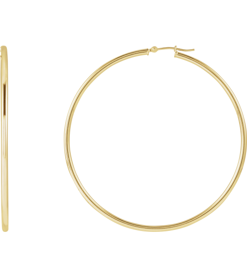 20270 Earring 14K Yellow 60 Mm 2 Mm Pair Catch Polished Round Tube Hoop Earrings