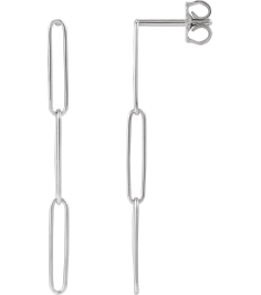 689031 Earring 14K White 39.2 X 2.8 Mm Pair Friction Backs Included Polished Paperclip-Style Earrings